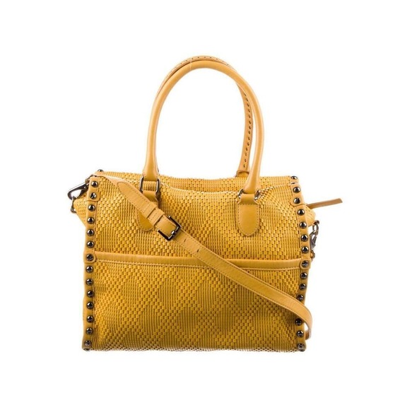 Diane von Furstenberg Yellow Woven Leather Studded Shoulder Bag WDI336843 - Picture 5 of 7
